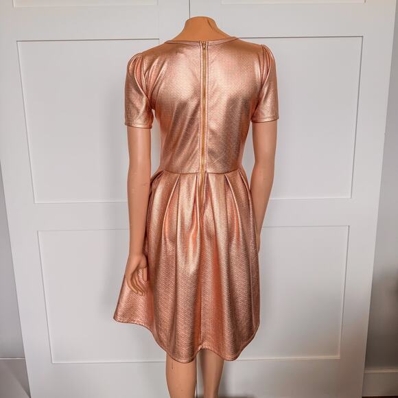 Lularoe Amelia A-Line Copper Metallic Midi Dress-Short Sleeve-Women's Medium - Picture 4 of 11